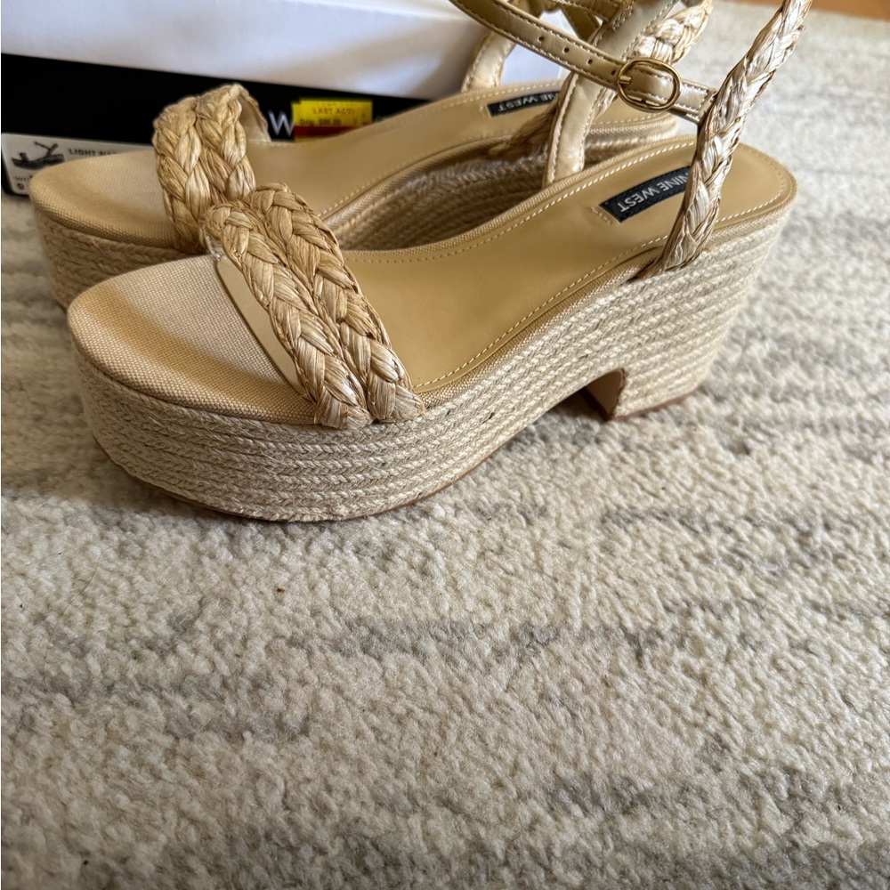 Women's Beige Woven Platform Sandals